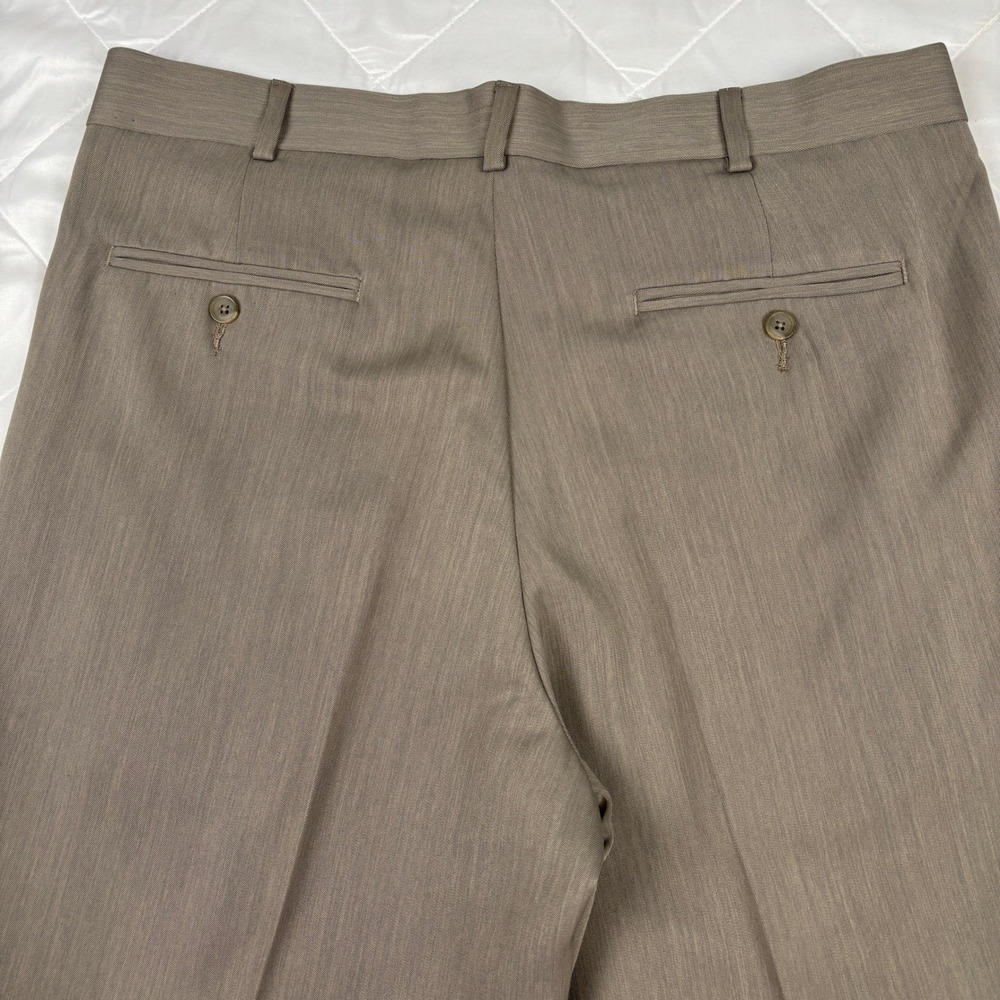 Perry Ellis Portfolio Mens 36x32 Taupe Brown Pleated Cuffed Dress Pants - Picture 3 of 12